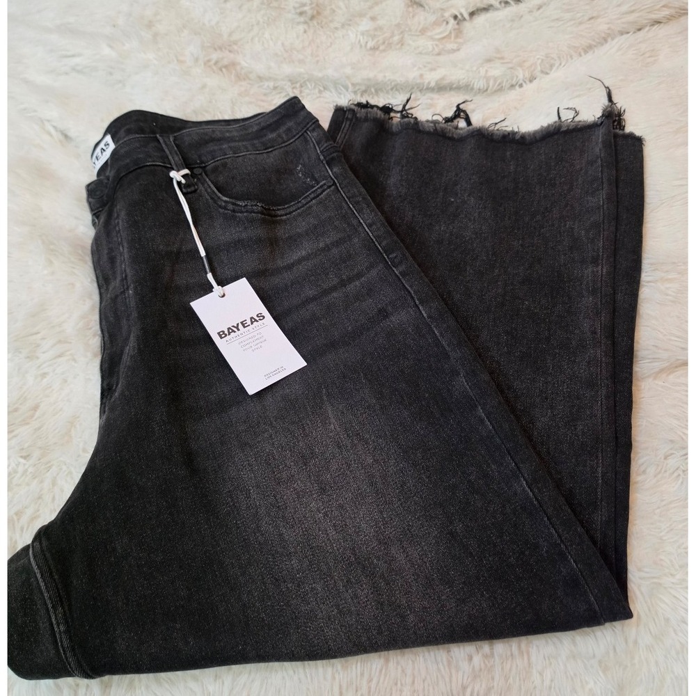 Bayeas High Rise Ankle Wide Leg Jeans Washed Black 22W Plus Size BYW8125-P NEW